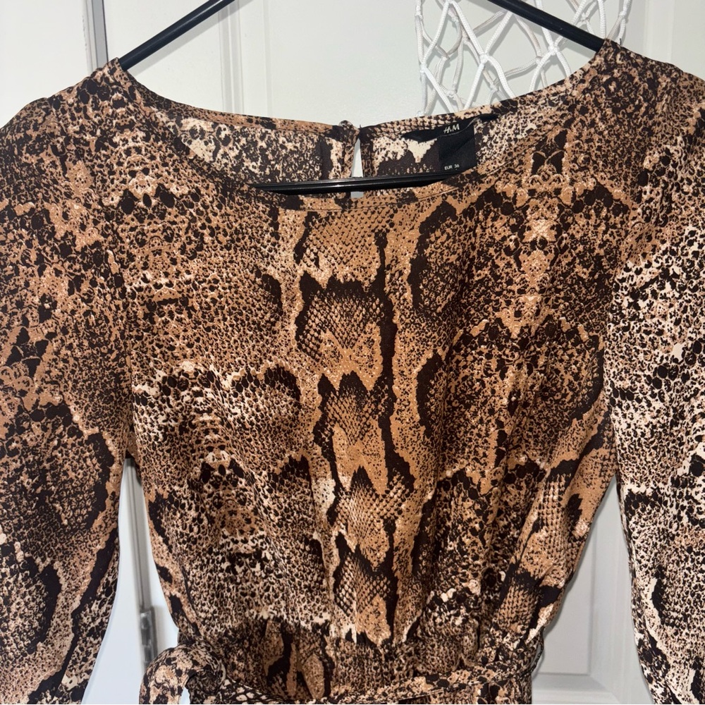 H&M Dress Women’s Snakeskin Print Belted 3/4 Sleeve Size 6 - Picture 2 of 13
